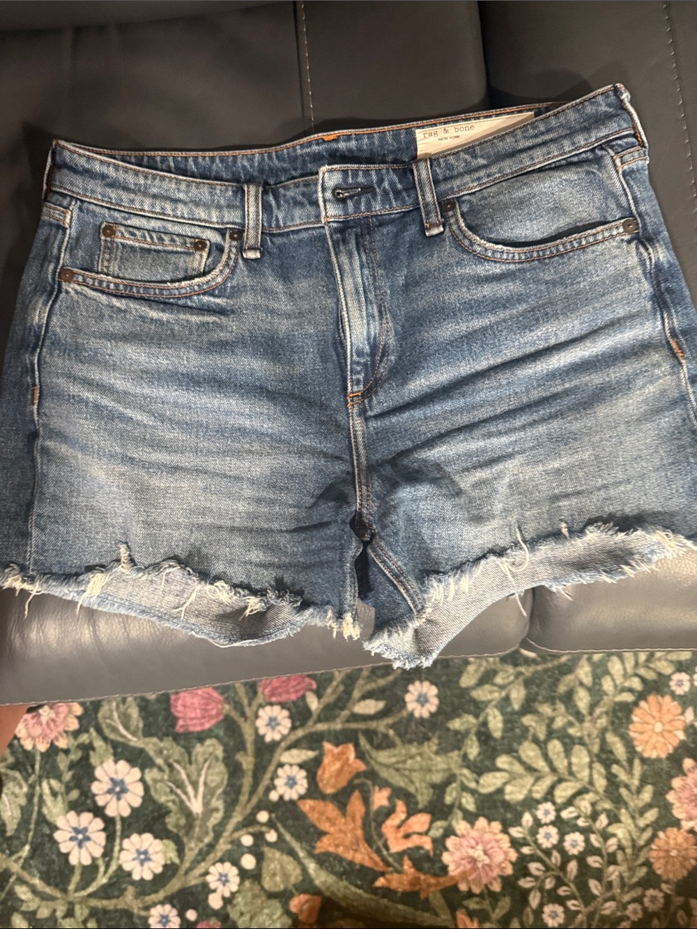 rag & bone Faded Blue Frayed Hem Denim Shorts